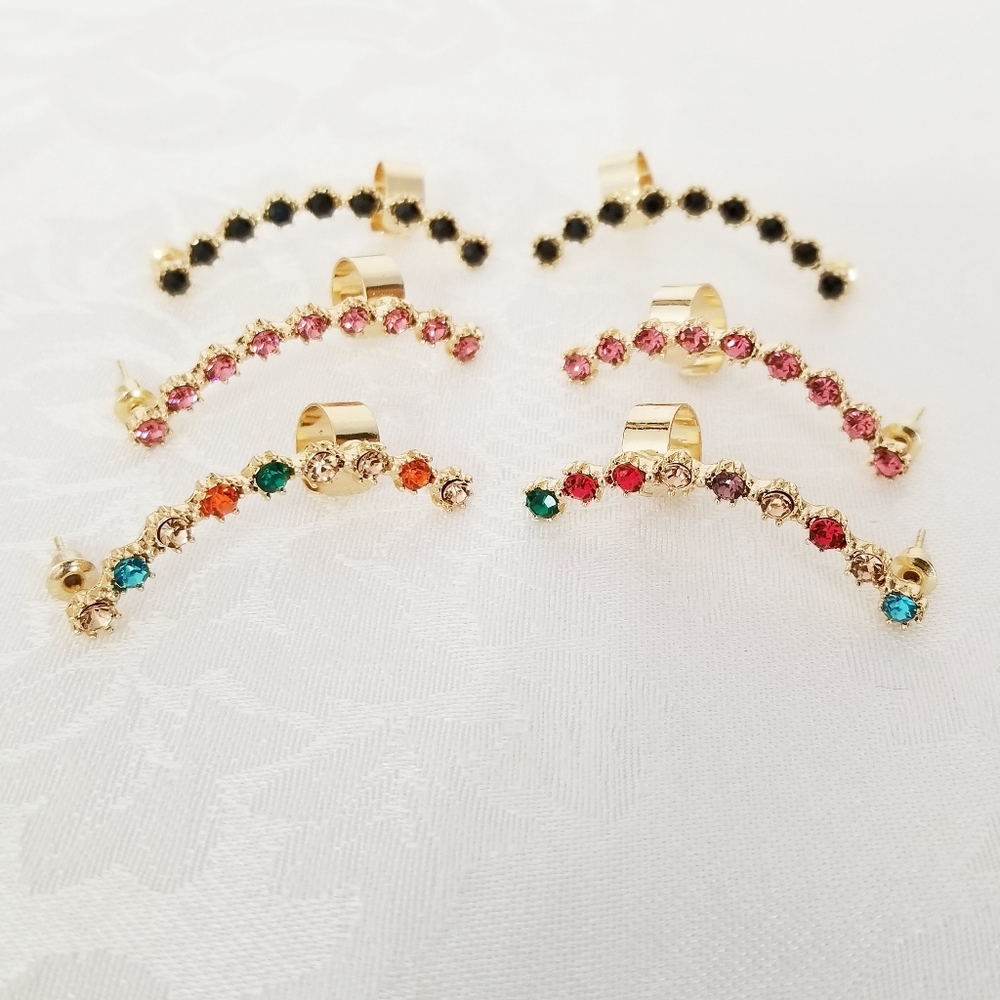 Multicolor Rhinestones Ear Cuff Women's Earrings. 3 pairs. New